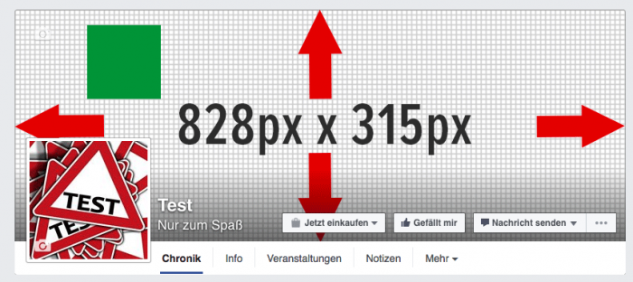 Facebook-Titelbild mit den Maßen 828px x 315px, Darstellung am Desktop