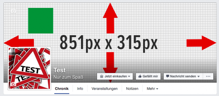 Facebook Titelbild mit den Maßen 851px x 315px am Desktop