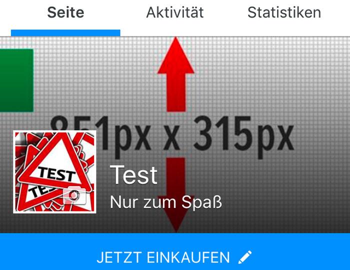 Facebook-Titelbild mit den Maßen 851px x 3156px, Darstellung iPhone-App