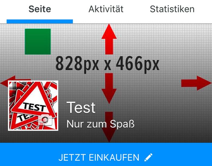 Facebook-Titelbild mit den Maßen 828px x 466px, Darstellung iPhone-App